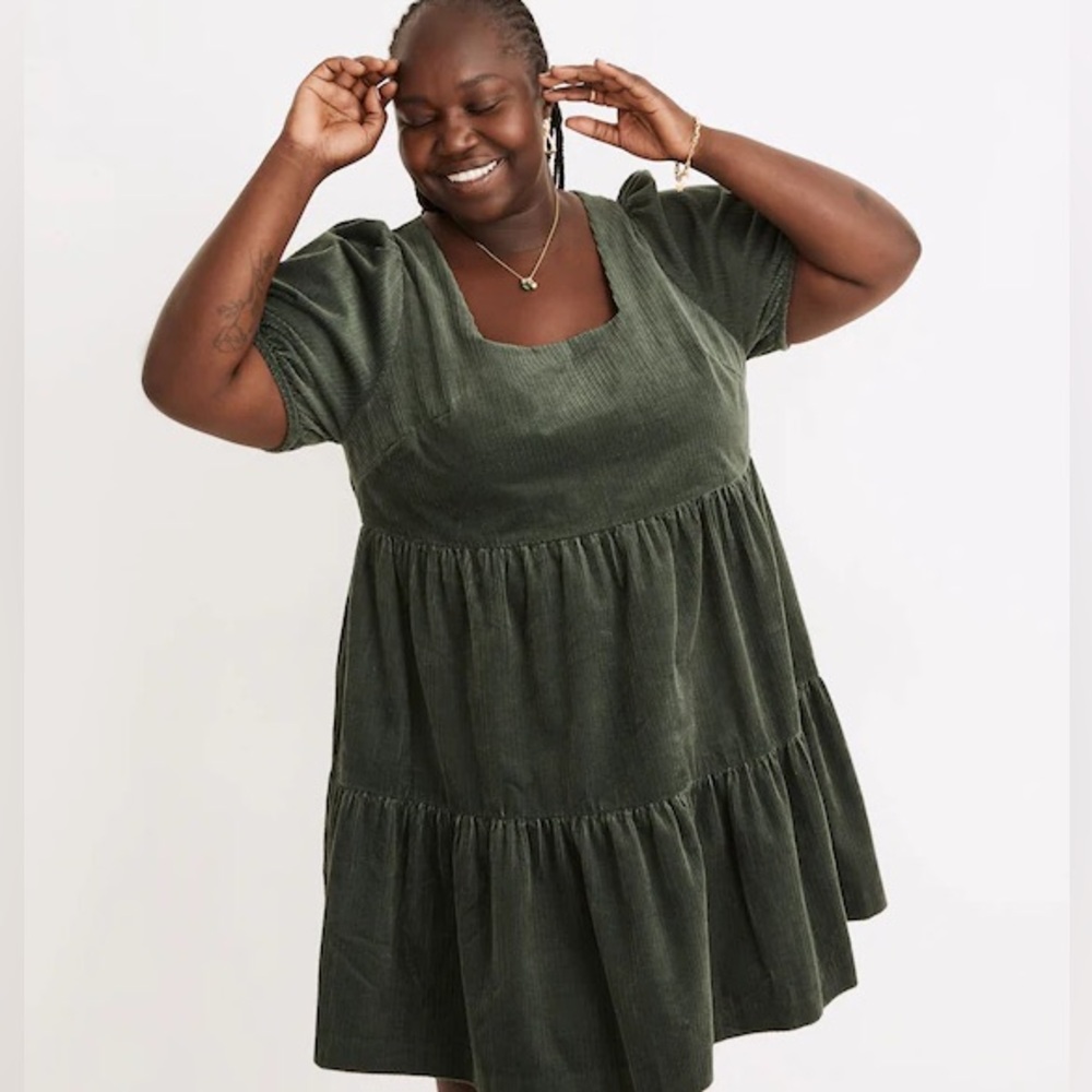 Madewell Corduroy Aidy Square-Neck Tiered Mini Dress Size 6